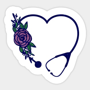Stethoscope Heart Flower Colors Glittery Sticker